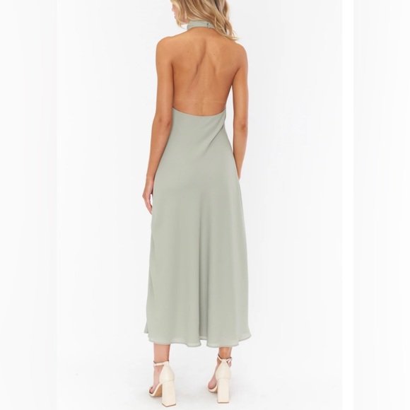 NEW Show Me Your Mumu Jasmine Halter Midi Bridesmaid Dress in Moss Green Crisp - Picture 4 of 10